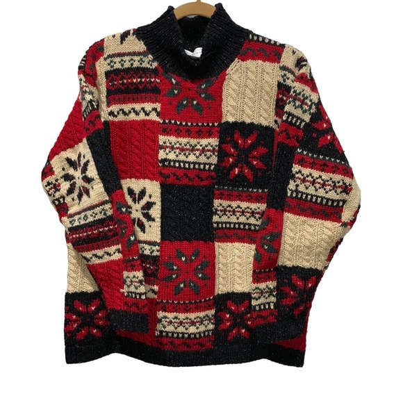 Jones New York - vintage patchwork knit sweater, thick wool, slightly baggy - Picture 4 of 7